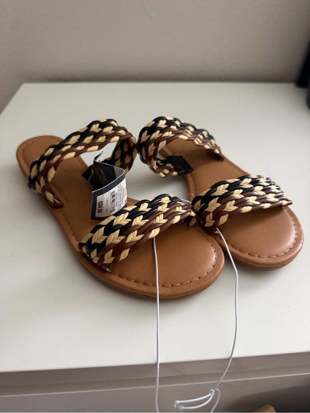 Target Braided Double-Strap Sandals in Brown, Black, and Cream